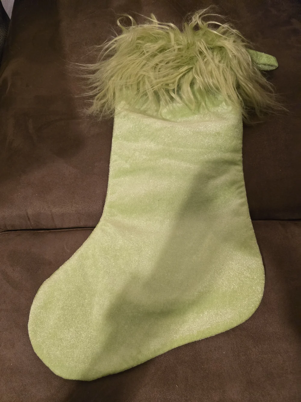 Lime Green Furry Holiday Stocking with Red Heart. Set of 2. NWOT.